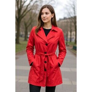 Lands' End women's coral red trench coat belted pockets size 1X 16w-18w